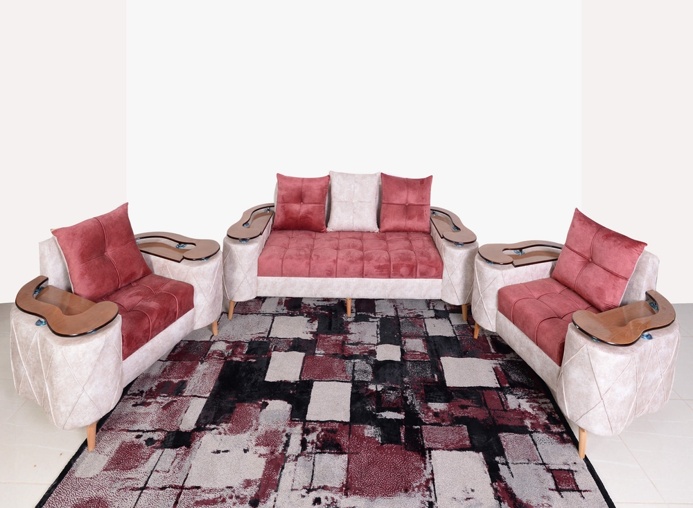 Salon Simple 5 places 3pieces Beige Et Rose